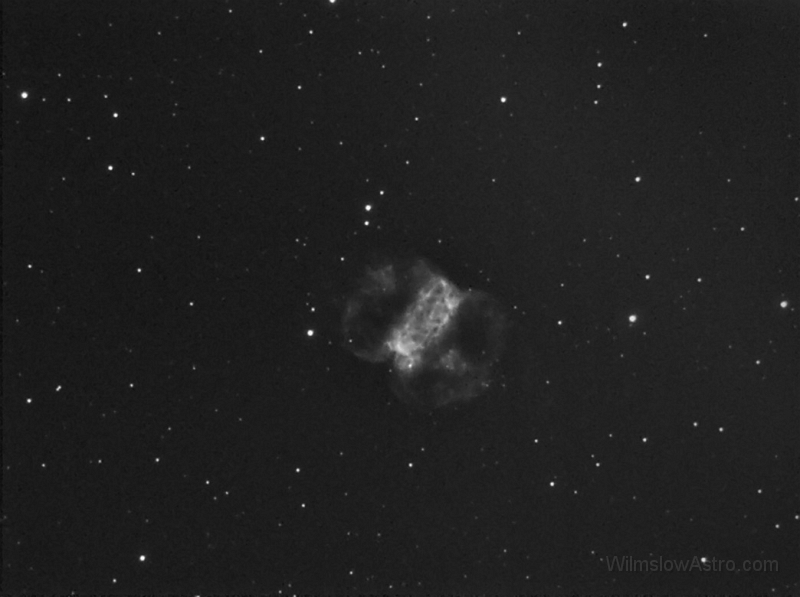 m76-00xha_070202.jpg -    Object:   M76 Little Dumbbell     Date:   February 2nd 2007     Instrument:   C9.25 SCT     Camera:   SXH-H9     Exposure:   Ha 4x 900s     Filters:   Astronomik Ha CCD     Comments:   Nowhere near enough exposure on this one.  