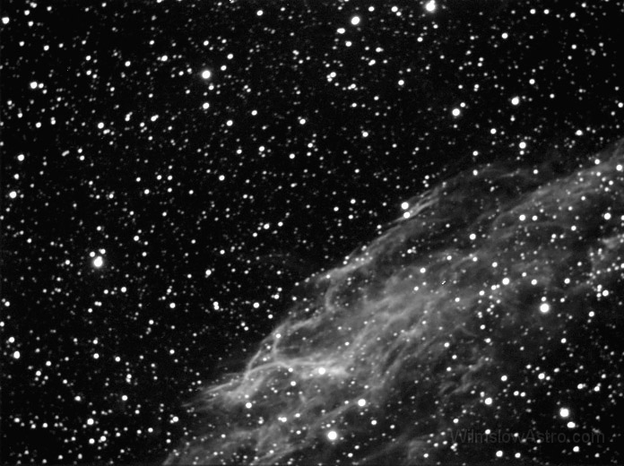 ngc6992-030721.jpg -    Object:   NGC6992 - Eastern Veil     Date:   July 21st 2003     Instrument:   LX200 10" f/10     Camera:   SXV-H9 - binned 2x2     Exposure:   4x 300 seconds     Filters:   Orion Skyglow     Comments:   Stacked in AstroArt, tweaked in Photoshop  