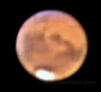 mars-030825_0023_500of904_ps.jpg -    Object:   Mars     Date:   August 25th 2003     Instrument:   LX200 10" f/10     Camera:   Toucam Pro     Exposure:   500 frames     Filters:        Comments:   Another poor picture of Mars, I had to over process this one to get anything out of it.  