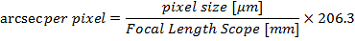 arcsec/pix = (pix size/focal length) * 206.3